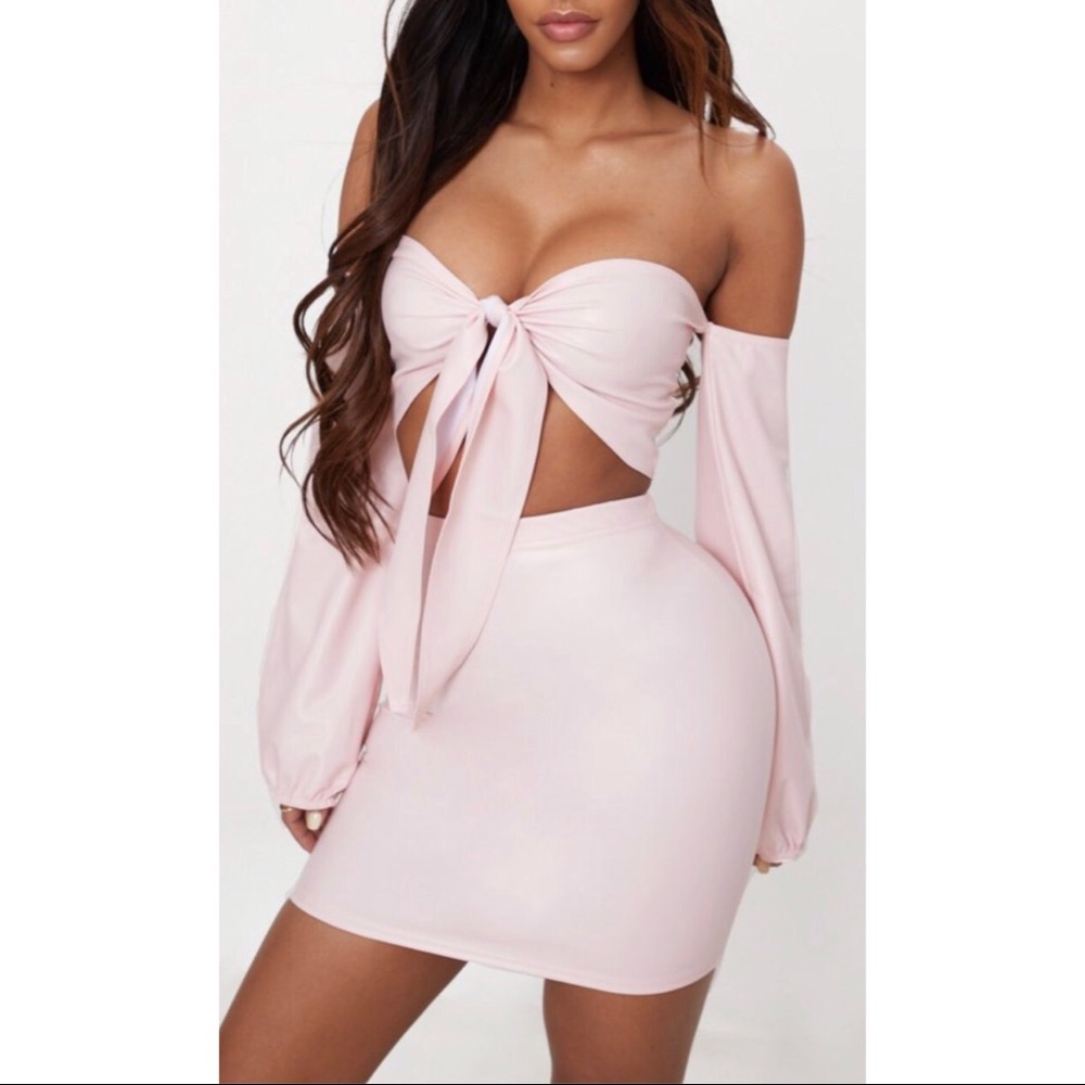 PU BODYCON SKIRT tie from Bardot crop top sets